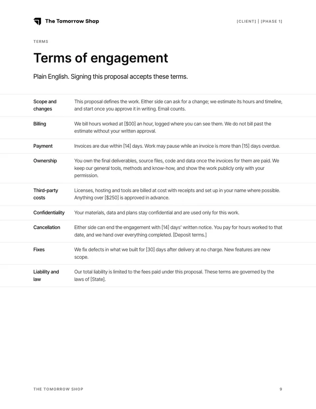 Terms page in plain English